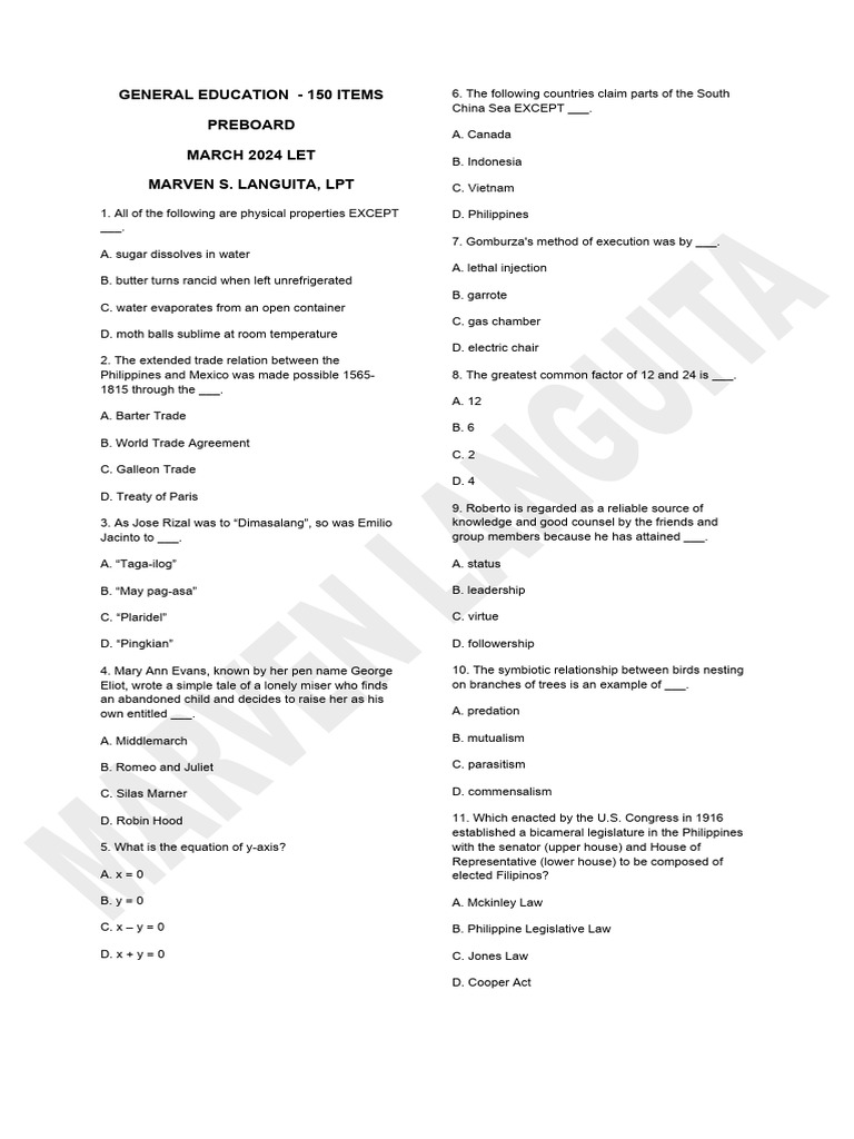 March 2024 LET General Education Review | PDF