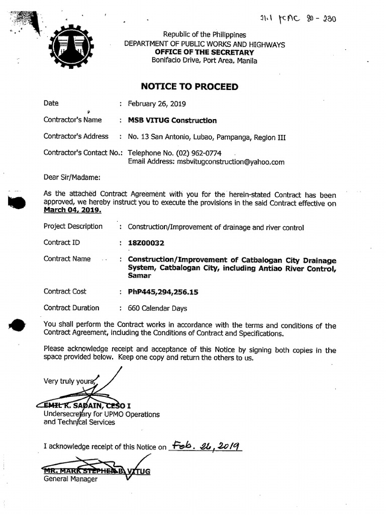 Notice To Proceed 18Z00032 Posted | PDF