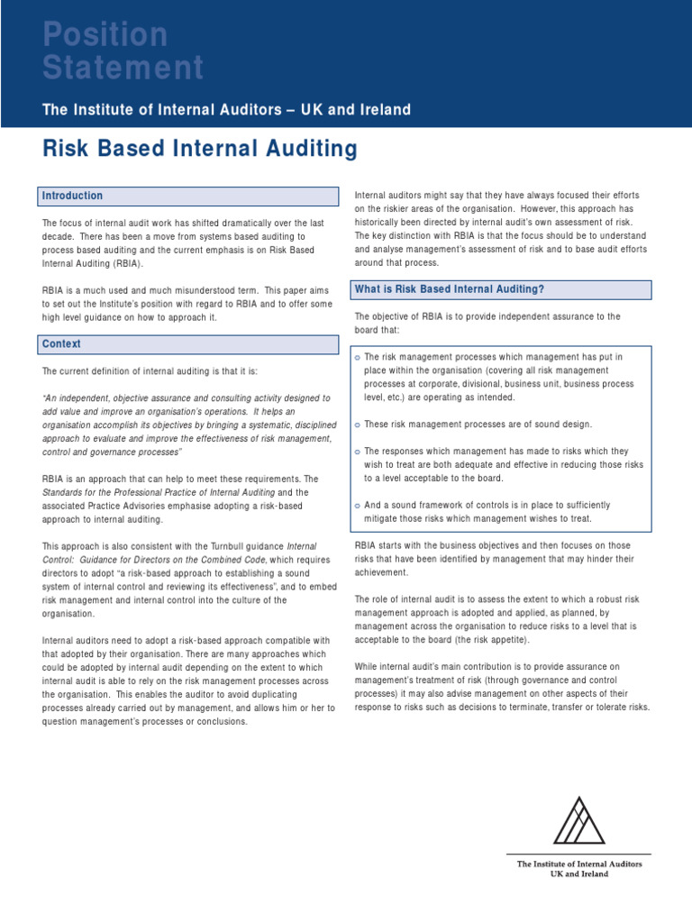 Risk-Based Internal Auditing Framework | PDF | Internal Audit | Risk
