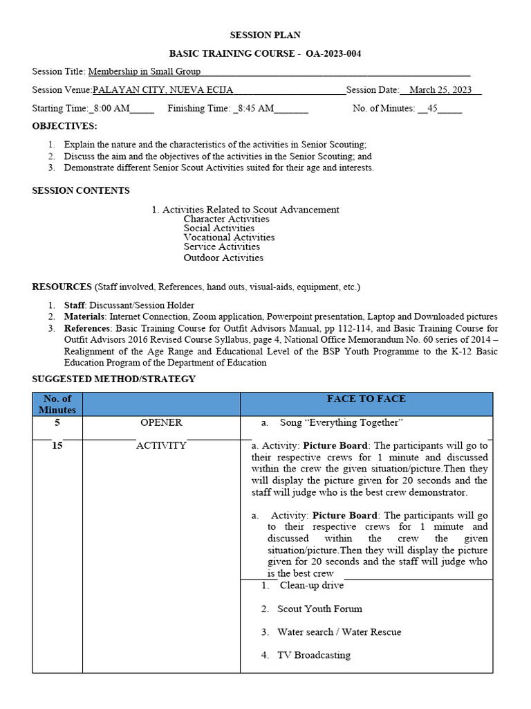 Session Plan-Dejesa - Activities in SS | PDF