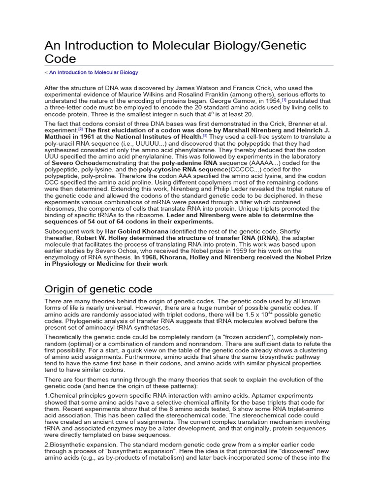 Introduction to the Genetic Code | PDF | Biology | Life Sciences
