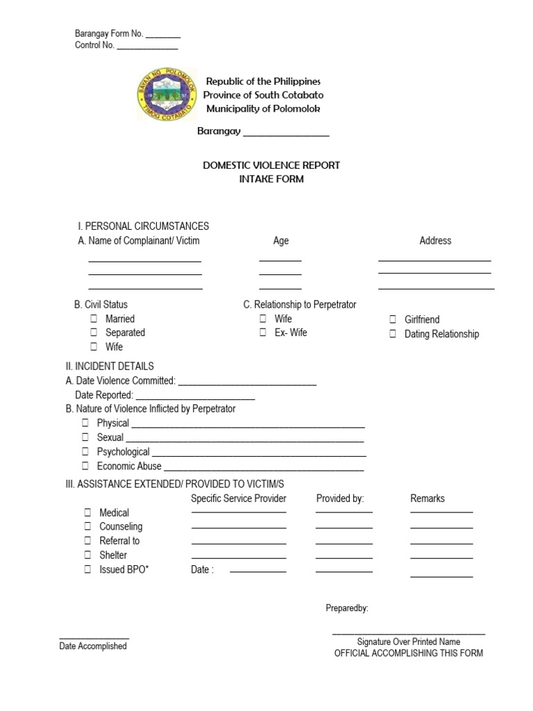 Domestic Violence Intake Form | PDF