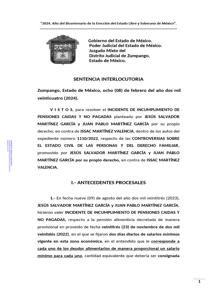 Sentencia Interlocutoria Jesus | PDF | Pensión alimenticia | Salario mínimo