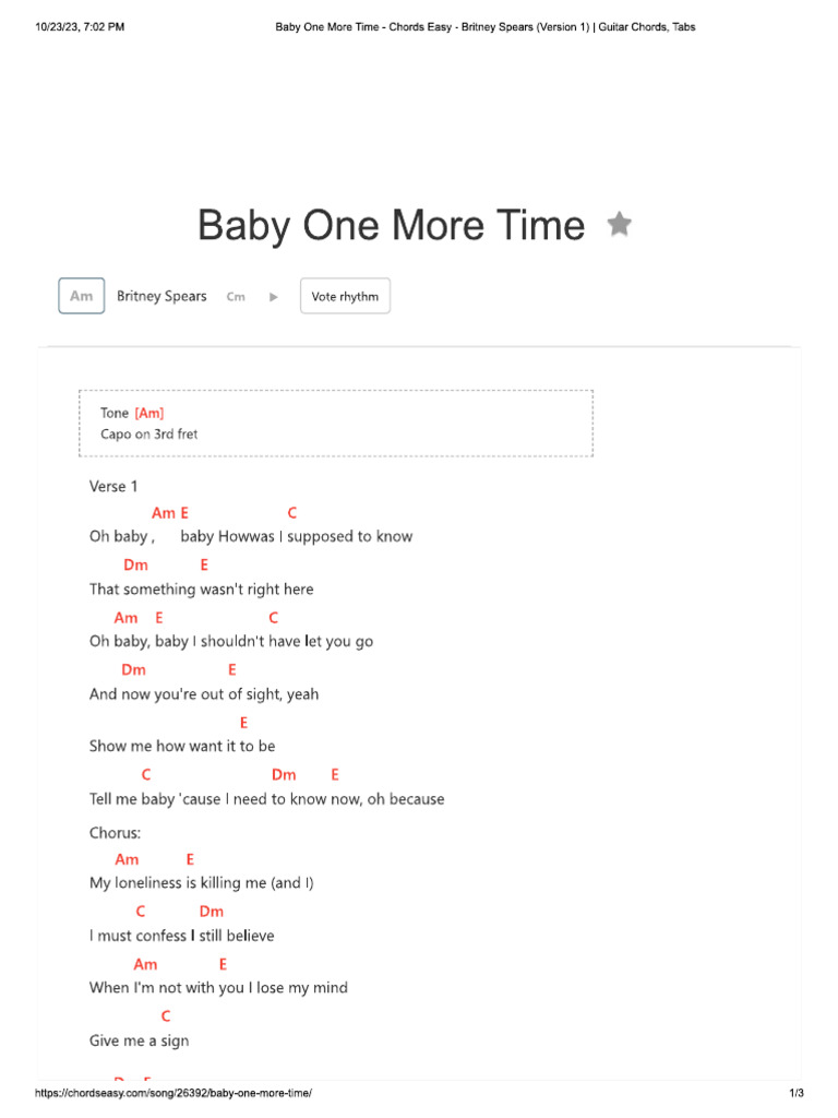 Hit Me Baby One More Time Chords PDF
