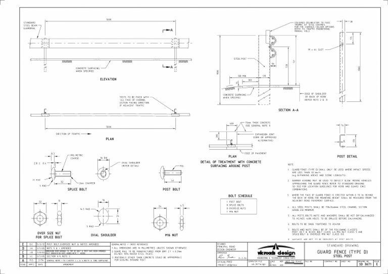 Standard Drawing 3671 Guard Fence Type D Steel Post | PDF