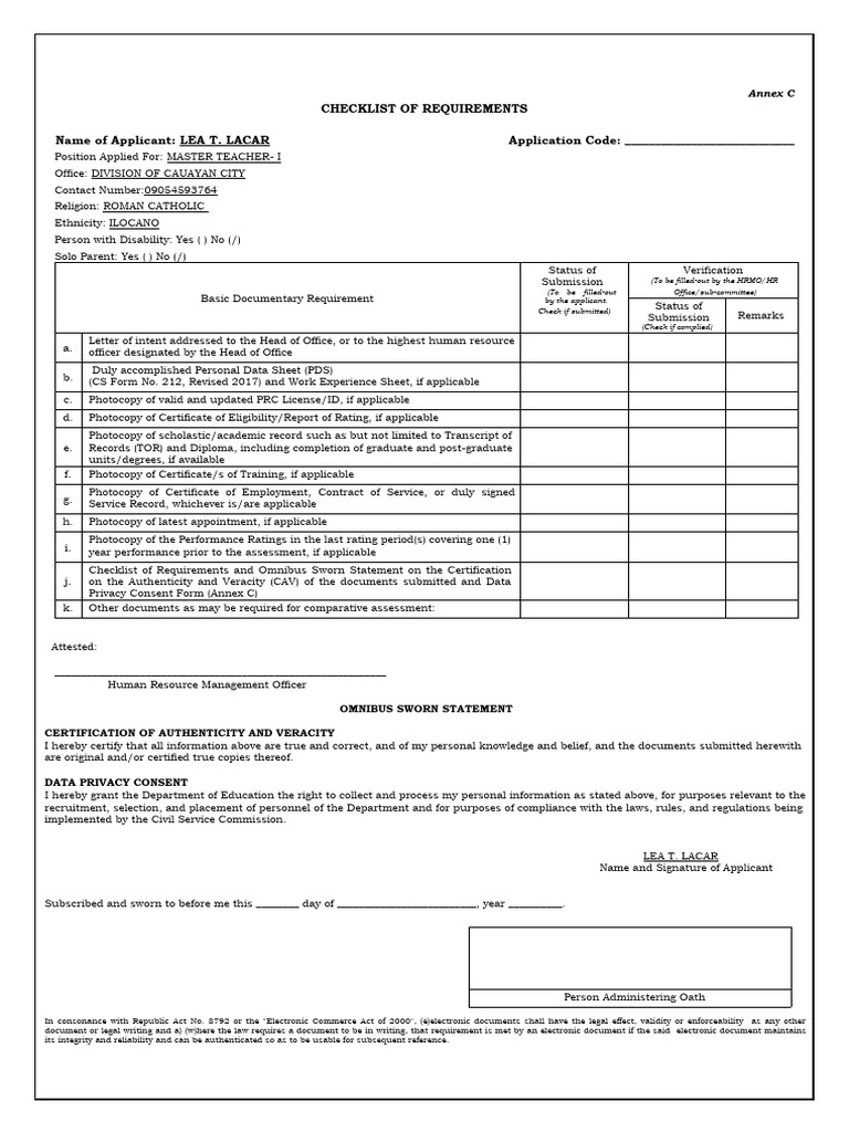 ANNEX C Checklist of Requirements and Omnibus Sworn Statement PDF