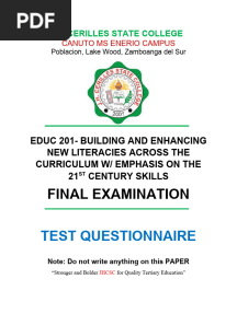 Building and Enhancing Curriculum Final Exam
