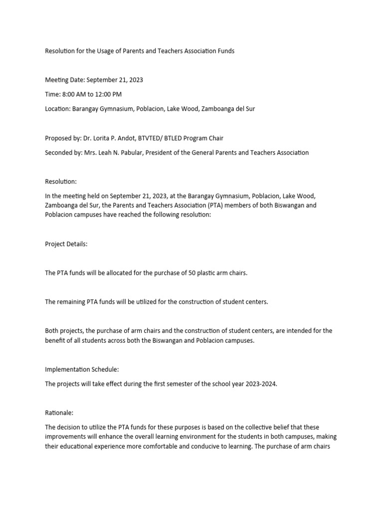 PTA Fund Allocation for Student Projects | PDF | Business | Art