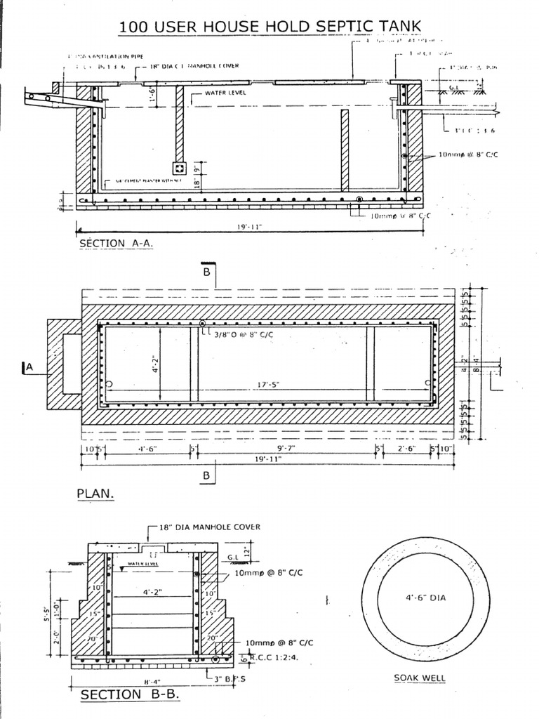 100 User Septic Tank Design Plan | PDF