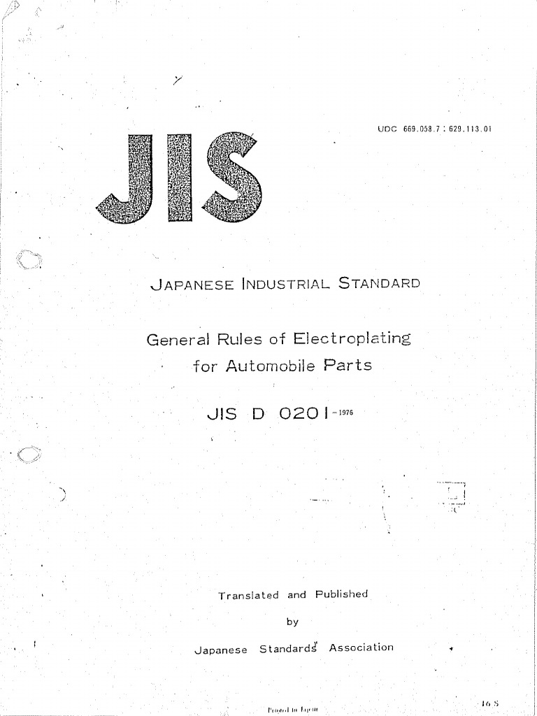 JIS D 0201 1976 Regeln Für Die Galvanische Beschichtung Von KFZ