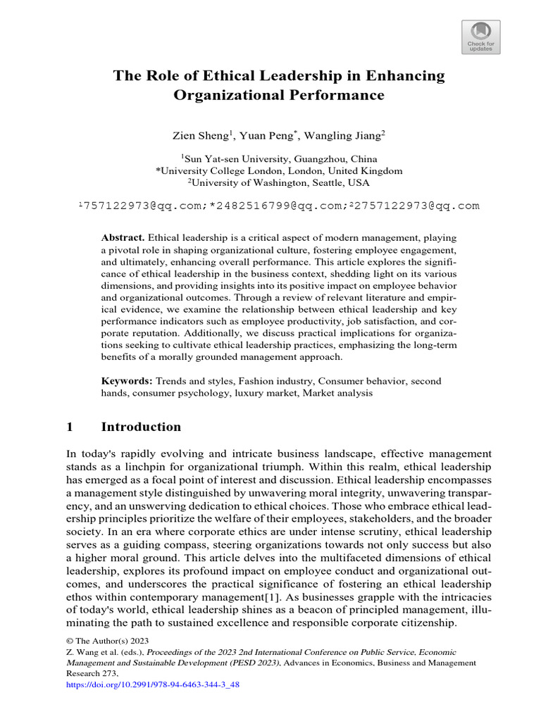 Ethical Leadership Boosts Organizational Performance | PDF | Leadership ...
