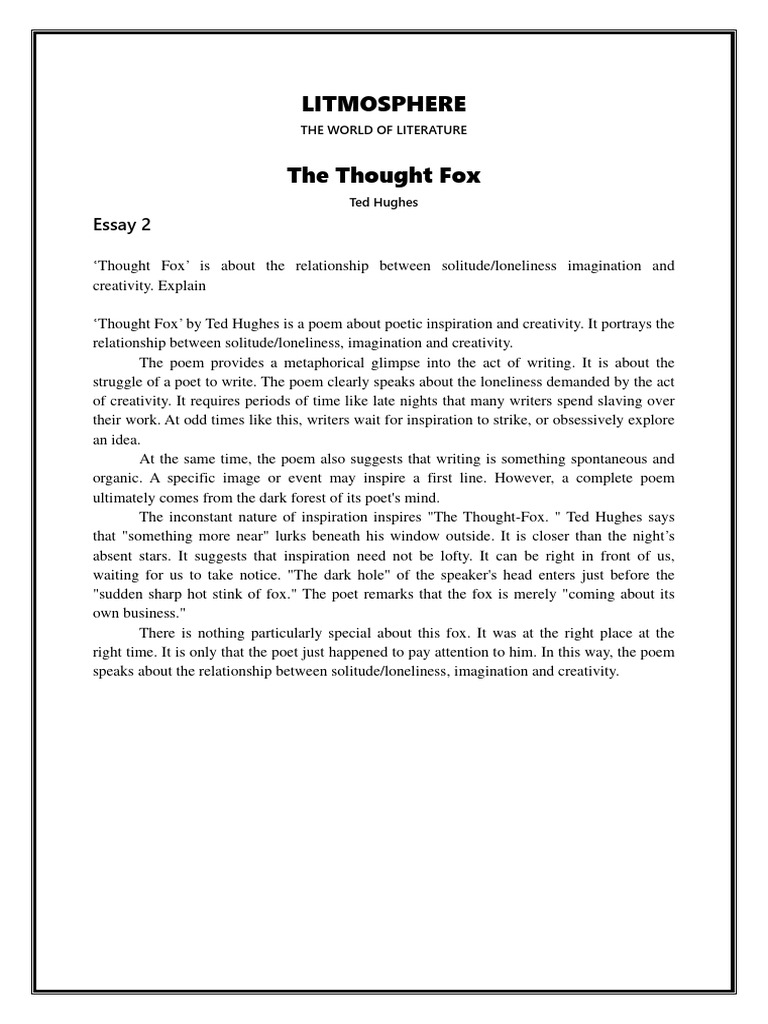 Thought Fox: Solitude and Creativity | PDF