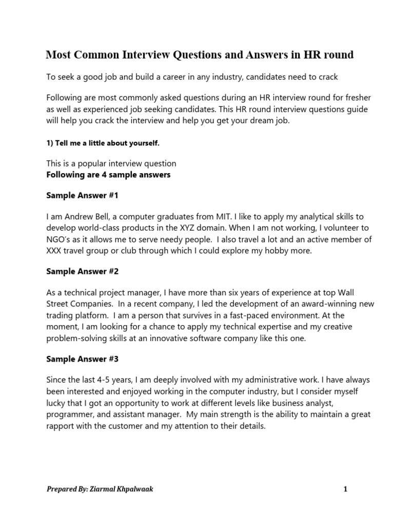 HR Interview Questuions . | PDF | Goal | Employment