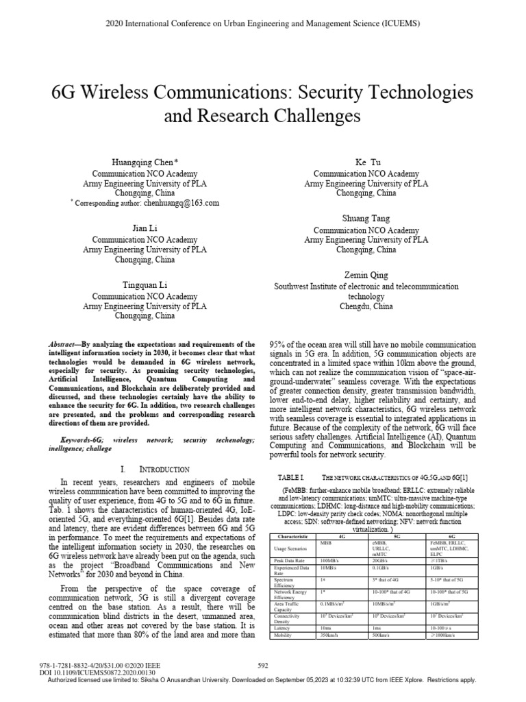 6G Wireless Security Technologies | PDF | Computer Network | Artificial ...