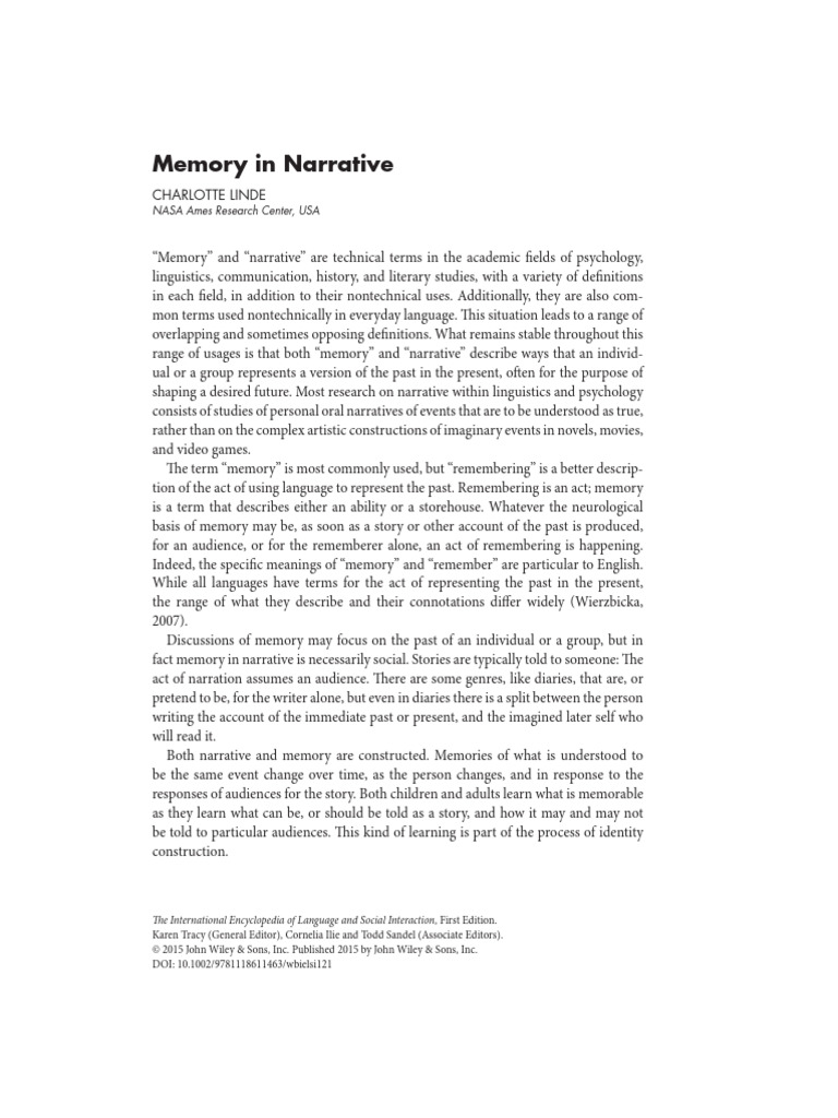 Understanding Memory in Narrative | PDF | Narrative | Memory