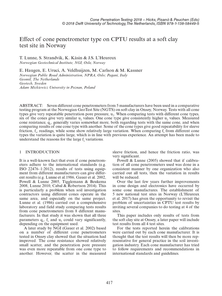 Cone Penetrometer Testing in Norway | PDF | Applied And ...