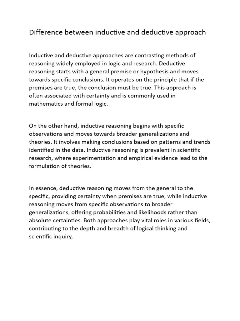 Difference Between Inductive and Deductive Approach | PDF | Inductive ...