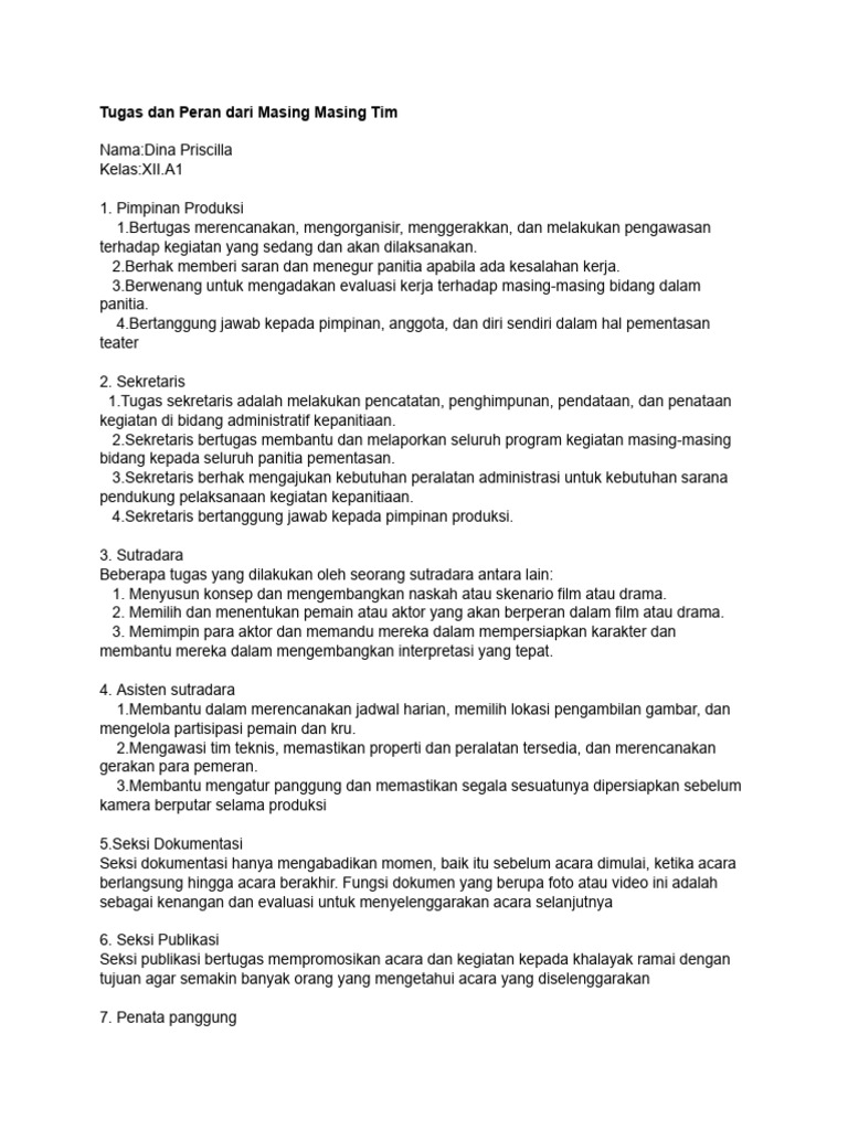 Tugas Dan Peran Dari Masing Masing Tim | PDF