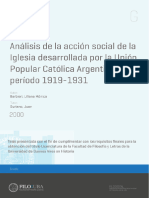 Análisis de La Acción Social de La Iglesia Desarrollada Por La Unión Popular Católica Argentina en El Periodo 1919 - 1931