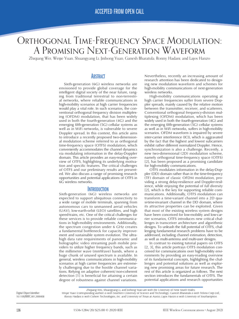Orthogonal Time-Frequency Space Modulation A Promising Next-Generation ...