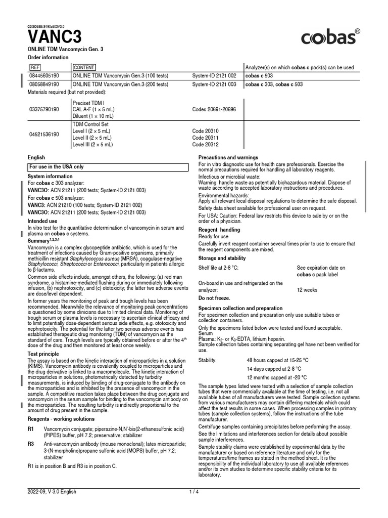 Vancomycin TDM Test Overview | PDF | Detection Limit | Methicillin ...