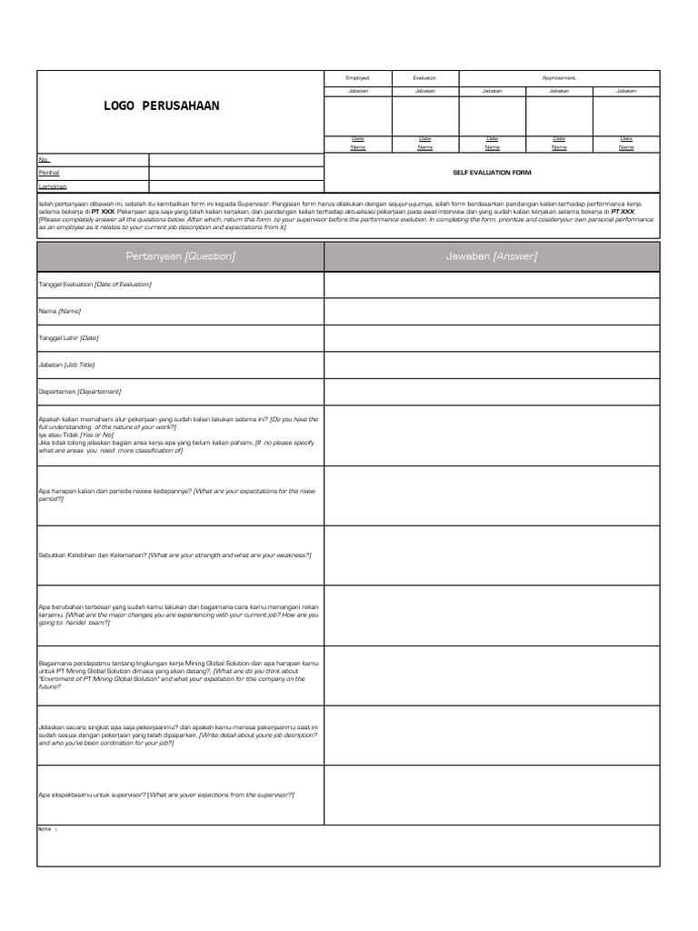 Formulir Evaluasi Diri Karyawan | PDF