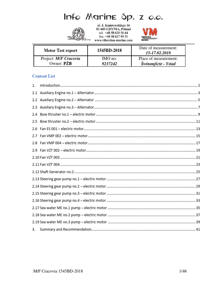 M/F Cracovia Electric Motor Test Report | PDF | Electric Motor | Root ...