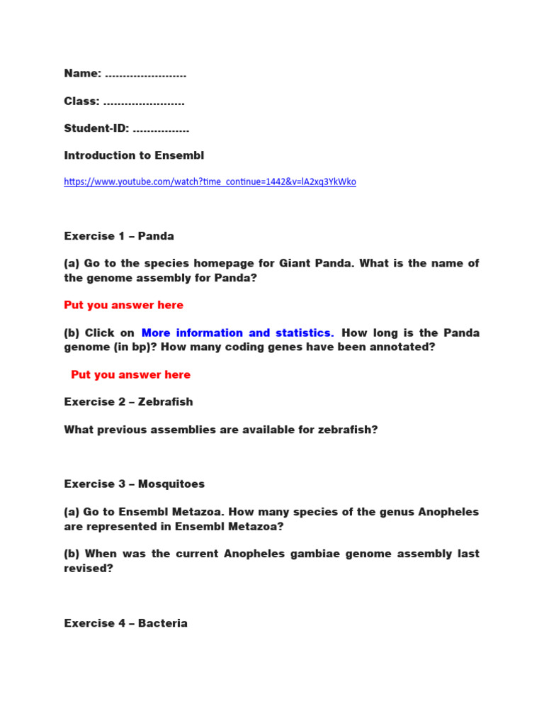 Ensembl Genome Exploration Exercises | PDF | Gene | Human Genome