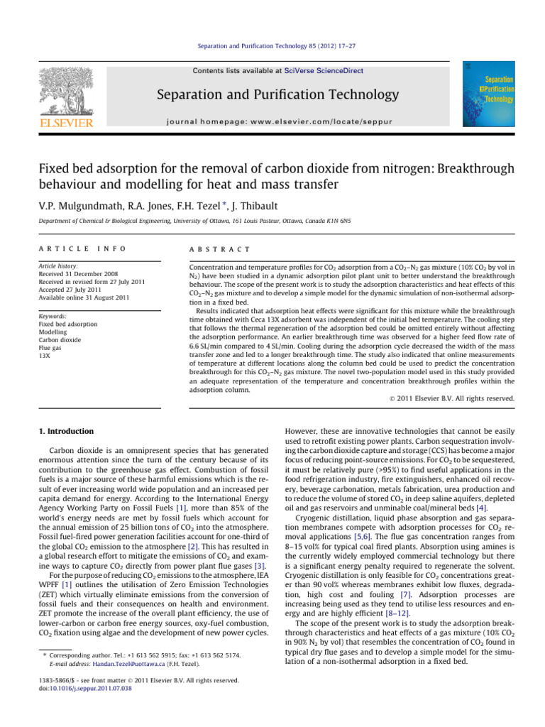 CO2 Removal via Fixed Bed Adsorption | PDF | Adsorption | Carbon ...