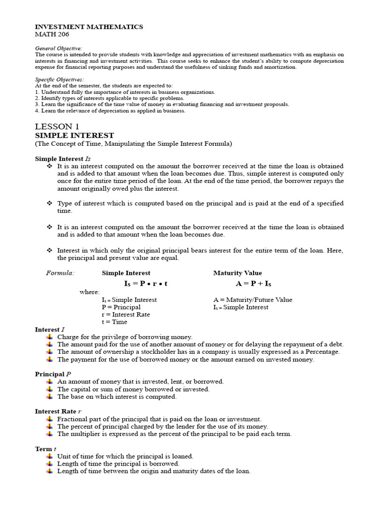 Lesson 1 Simple Interest | PDF | Interest | Debt