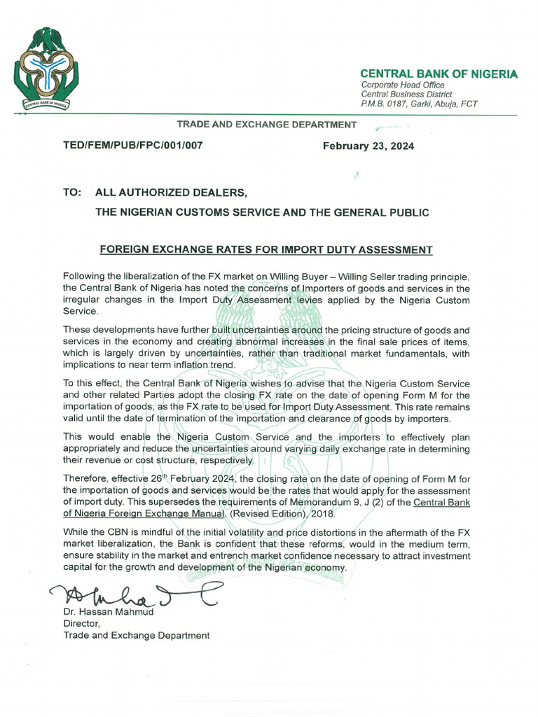 Foreign Exchange Rates For Import Duty Assessment PDF