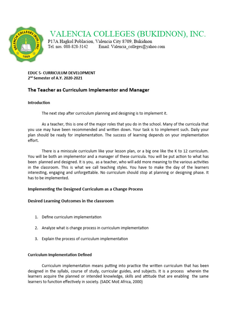 Curriculum Implementation in Education | PDF | Curriculum | Teachers