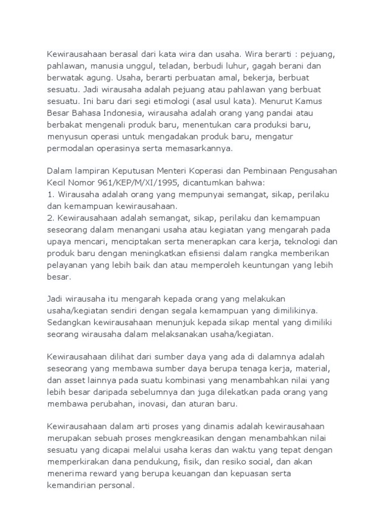 Kewirausahaan Berasal Dari Kata Wira Dan Usaha Pdf