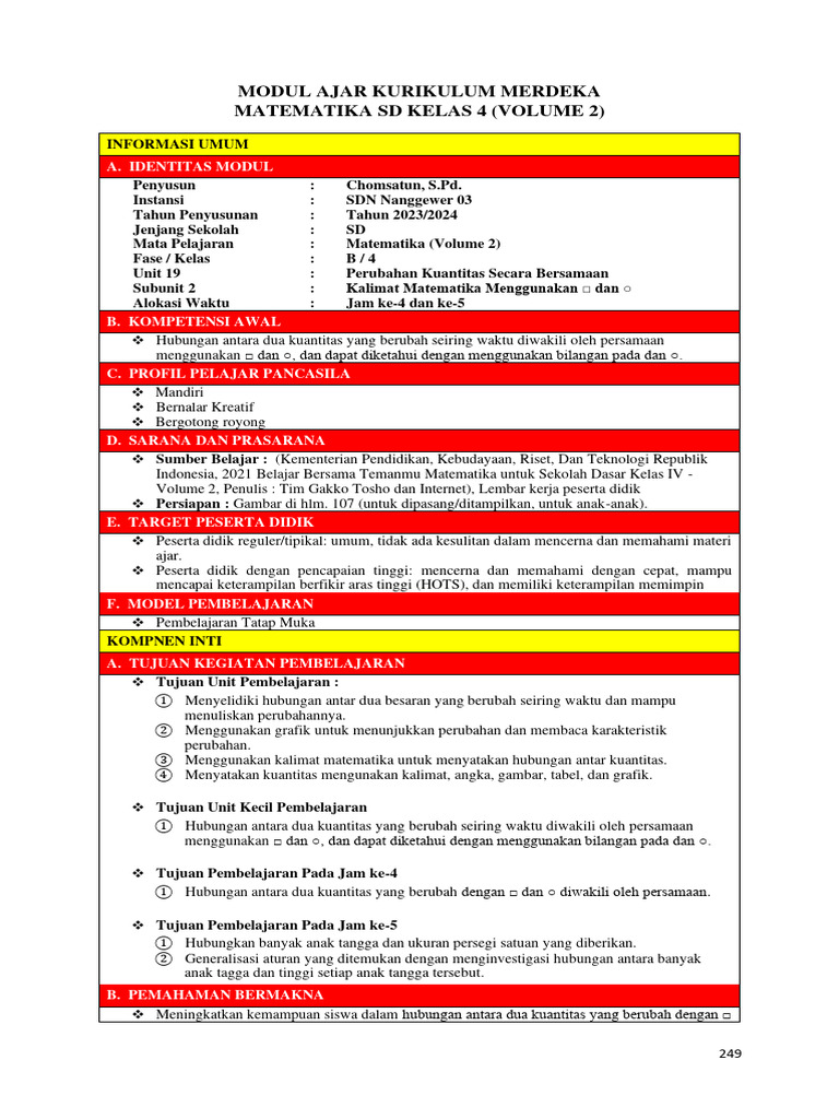 Modul Ajar Matematika SD Kelas 4 | PDF | Language Arts & Discipline ...
