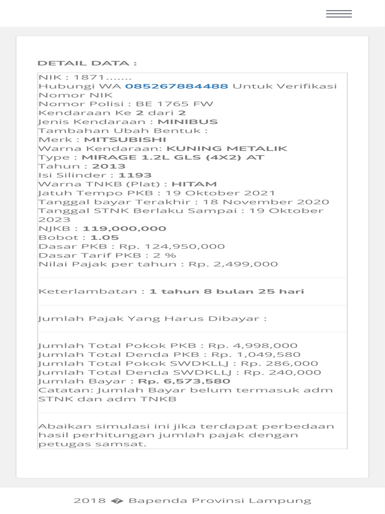 Simulasi Perhitungan Pajak Kendaraan Bermotor | PDF