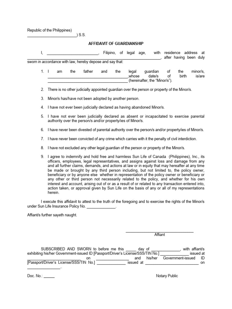 Affidavit of Guardianship Template | PDF | Affidavit | Legal Guardian