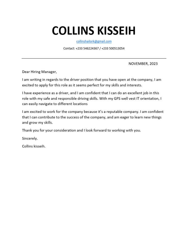 Application for Driver Position | PDF
