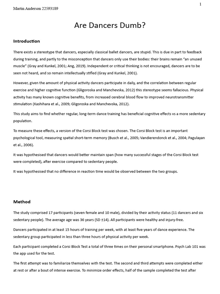 Cognitive Benefits of Dance Training | PDF | Dances | Mental Chronometry