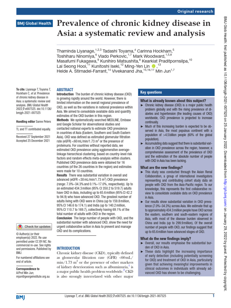 Prevalence of Chronic Kidney Disease in Asia A Sys | PDF | Chronic ...