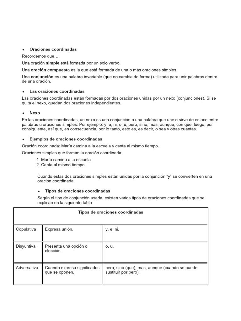 Tipos y ejemplos de oraciones coordinadas | PDF | Artes del Lenguaje y ...