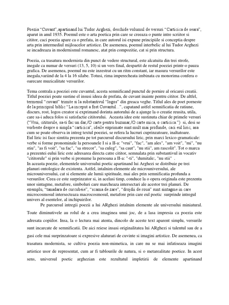 cuvant tudor arghezi