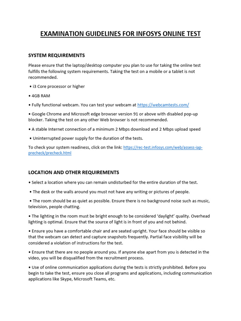 Infosys Wingspan Online Test Guidelines | PDF | Computing | Computer ...