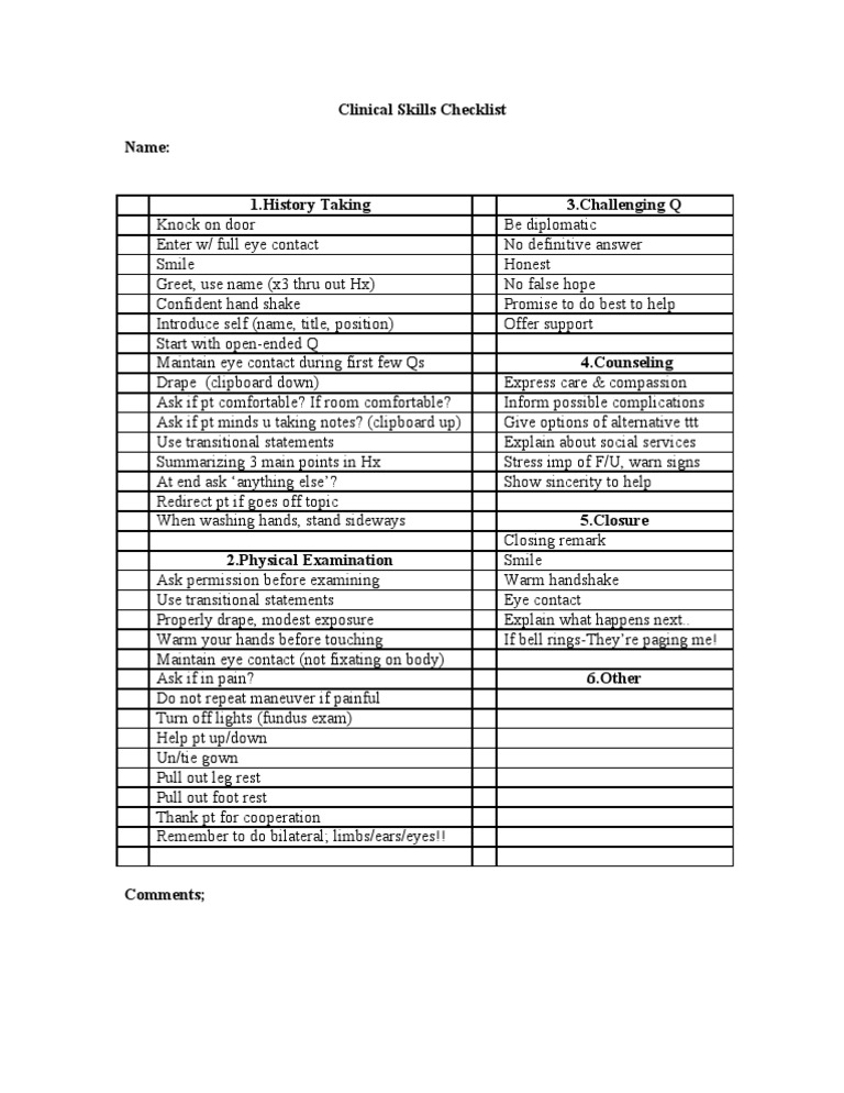 Clinical Skills Test Checklist | PDF