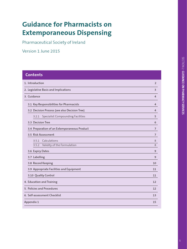 Guidance For Pharmacists On Extemporaneous Dispensing Pharmaceutical