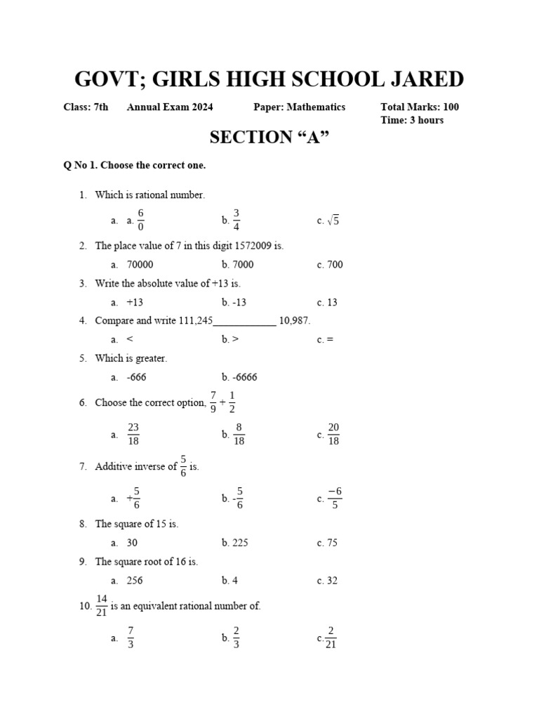 7th Mathematics | PDF