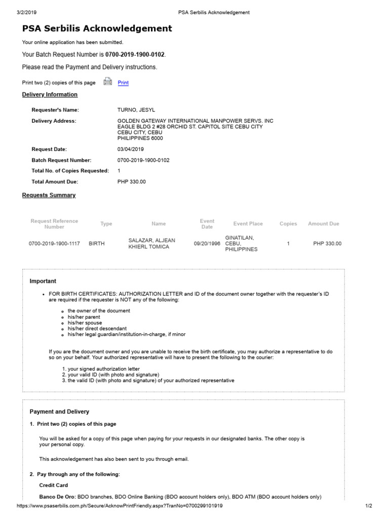PSA Serbilis Acknowledgement | PDF | Financial Services | Service ...