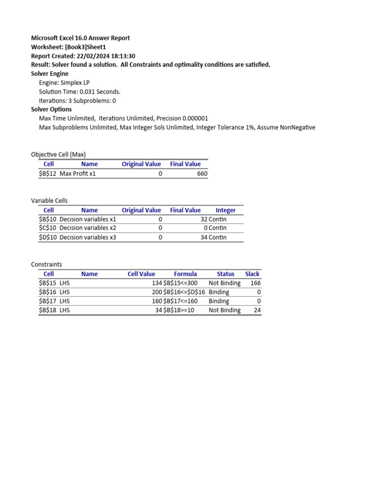 Excel Solver Optimization Report | PDF