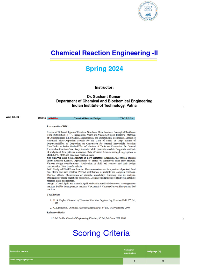 Lecture 1-5.2.24 | PDF | Chemical Reactor | Physical Sciences