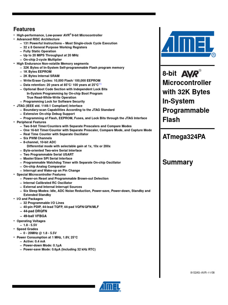 ATMEGA324PA | PDF | Microcontroller | Analog To Digital Converter