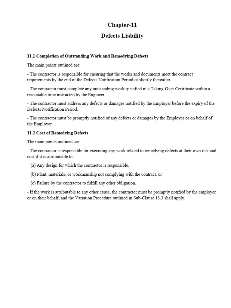 Chapter-11 Defects Liability: 11.1 Completion of Outstanding Work and ...